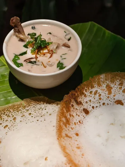 A classic pairing you can never go wrong with: fluffy, fresh appams with a hearty mutton stew. The creamy, fragrant stew is the perfect companion for the soft, fermented rice pancakes. You can preorder this combination anytime.