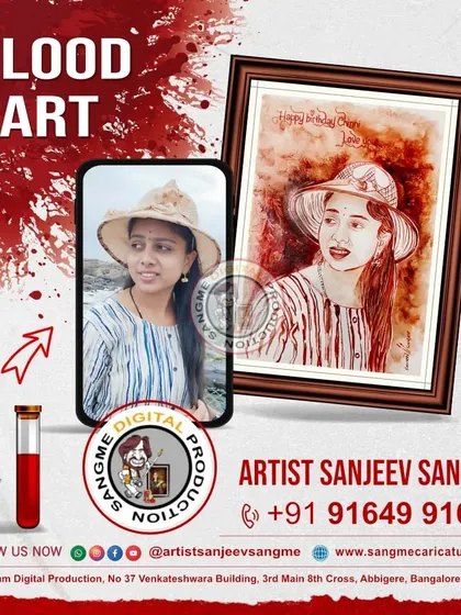 A lovely portrait created for a client, capturing her in a moment of quiet contemplation. The hat and the striped shirt provided interesting details to work with, and the blood medium adds a unique texture and feel to the artwork.