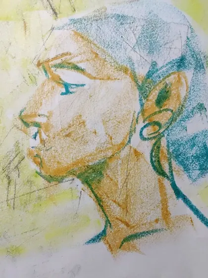 A quick portrait study done with soft pastels. This medium is great for blending colors and capturing the soft transitions of light on the human face.