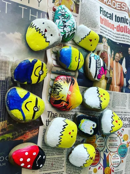 A collection of painted rocks from a 2-day art camp. We made everything from little chicks and minions to ladybugs and sunsets.