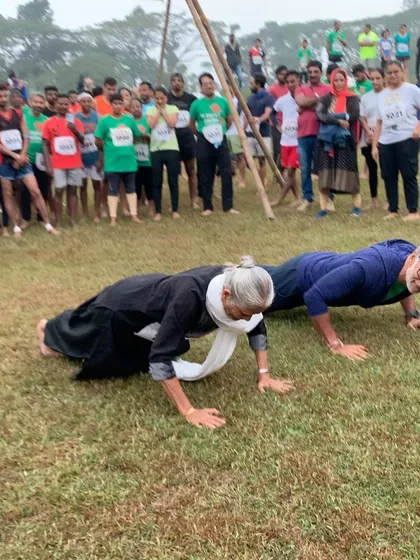 A moment of shared strength and fun at the marathon. It's all about inspiring each other to stay active and connected, no matter your age.