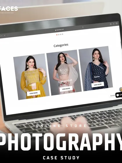 The category selection page of a fashion website, using our images to represent sarees, lehengas, and more.