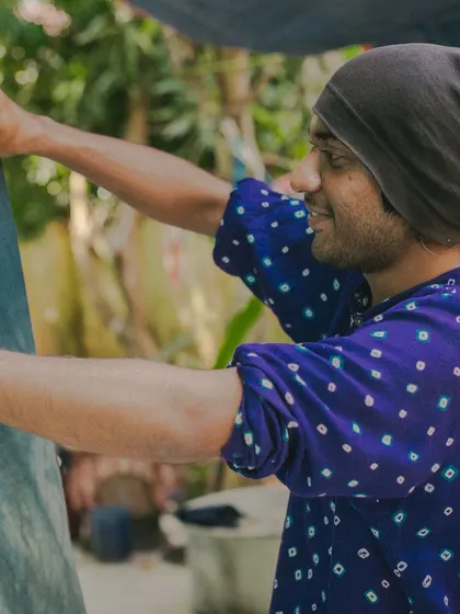 We love taking our work out into the wider Mysore community. Here is one of our team members at the Cornucopia Carnival, sharing our passion for natural dyed clothing and accessories.