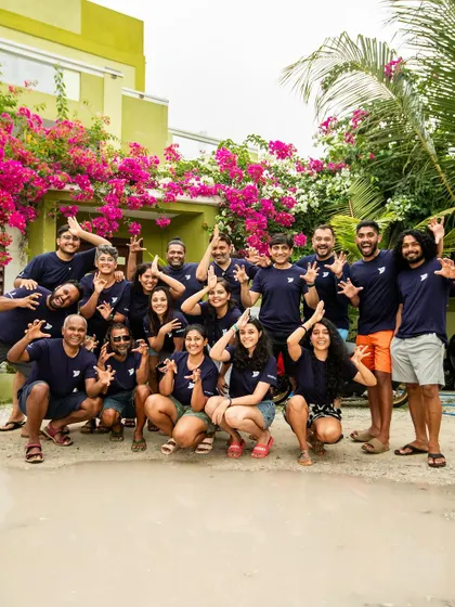 The Fuvahmulah February 2024 crew, doing our best shark impressions. This trip was all about the tiger sharks, and it did not disappoint.