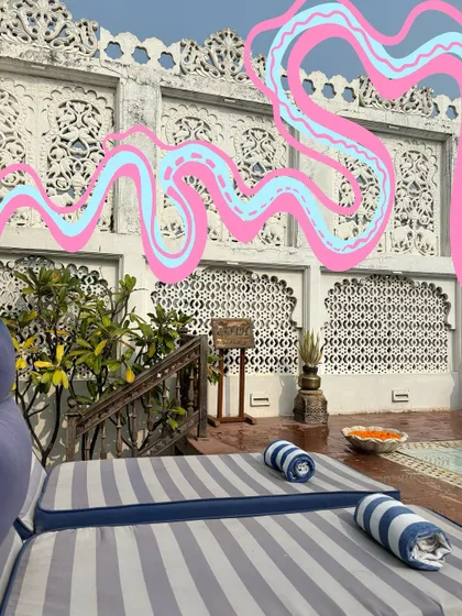 The beautiful architecture of Rajasthan, with some dreamy pink and blue doodles to match the vibe.