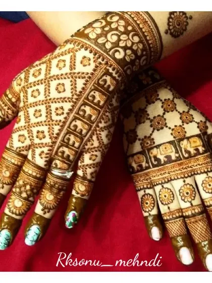 This gallery showcases a variety of my traditional designs. You'll find classic elements like peacocks, elephants, lotuses, and intricate jaali (net) patterns, all expertly crafted to create timeless beauty.