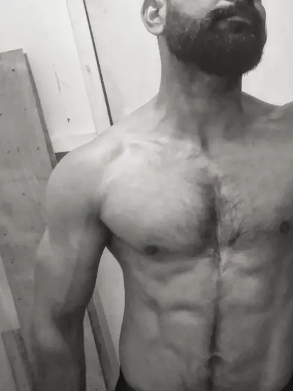 No caption needed. A simple black and white shot of my upper body physique.