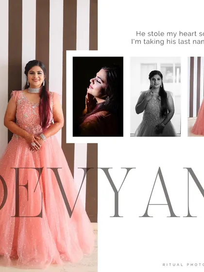 An artistic collage for the bride-to-be, combining a full-length shot with more dramatic, artistic portraits. It tells a story of her personality and style.