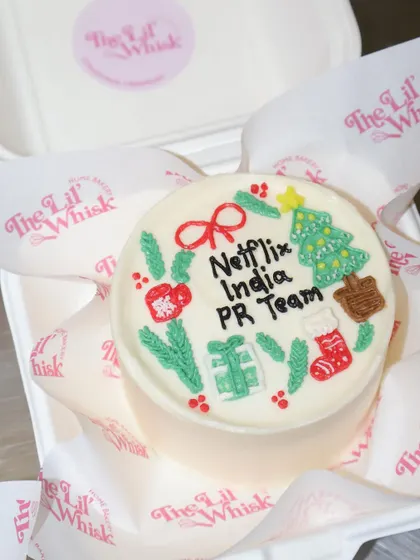 A custom Christmas bento cake we created for the Netflix India PR team. We love making personalized corporate gifts for the holidays.