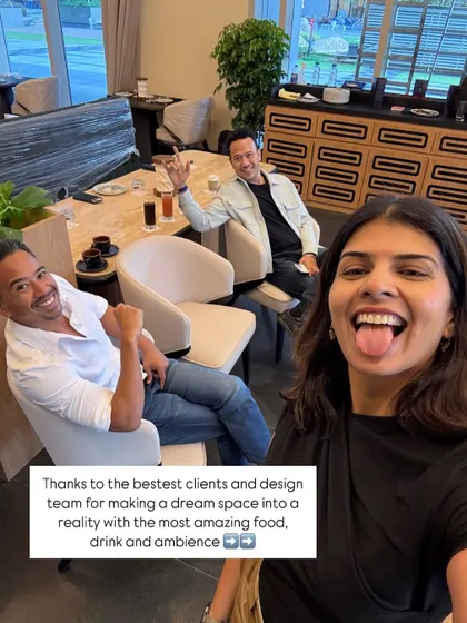A fun selfie with the clients after a successful trial run. Great clients and a great design team are the recipe for turning a dream space into reality.