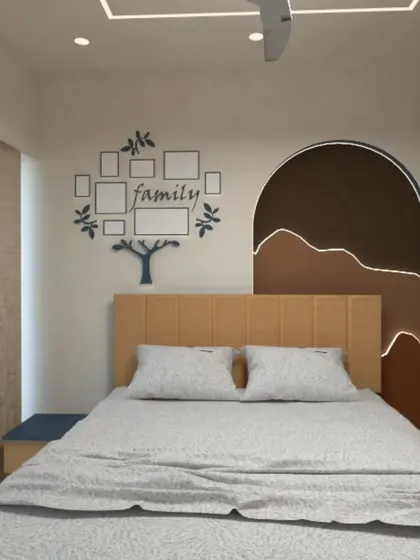 A personalized concept featuring a family tree photo display and an arched color block.