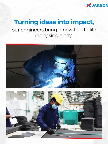 Our engineers bring innovation to life every single day. A welder works with precision on a structural component, and a technician carefully prepares materials, demonstrating the skill and dedication that goes into manufacturing our energy solutions.