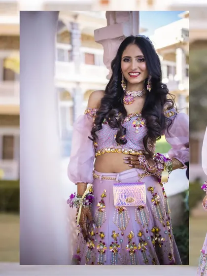 A bright and happy portrait of the bride at her Mehendi. Her beautiful smile and colorful outfit radiate pure joy.