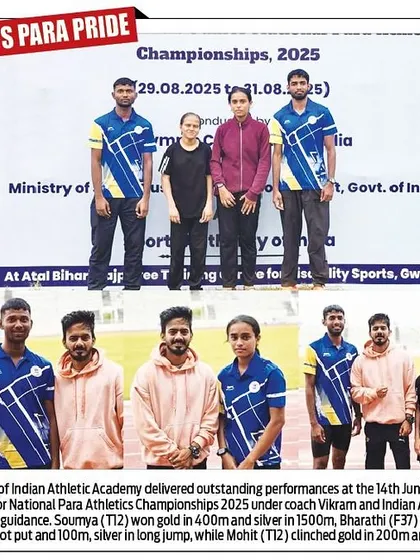 Our para-athletes making the nation proud. This newspaper clipping celebrates the outstanding performances of Soumya, Bharathi, and Mohit at the National Para Athletics Championships.