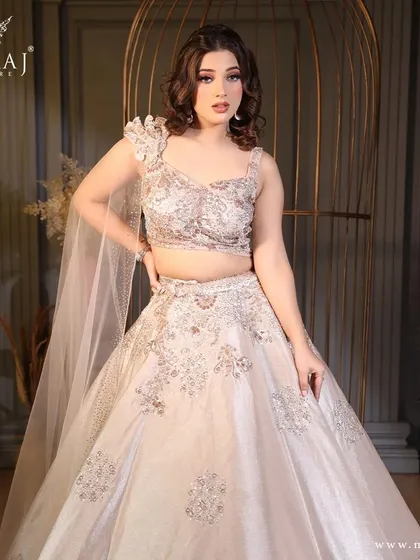 A full view of the shimmery crop top lehenga, a masterpiece designed to be a showstopper at any event.