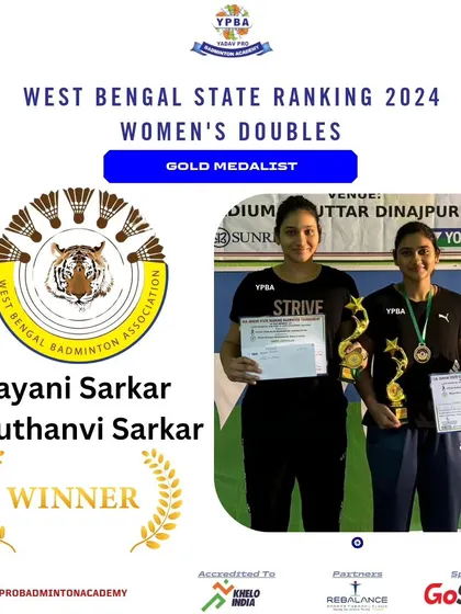 Sayani Sarkar and Suthanvi Sarkar, Women's Doubles Gold Medalists at the West Bengal State Ranking 2024.