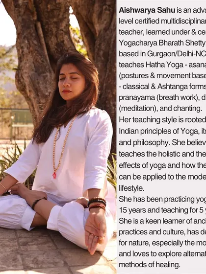 This is me. My teaching is rooted in the ancient principles of Hatha Yoga, and I love sharing how these timeless practices can be applied to our modern lives for holistic healing.