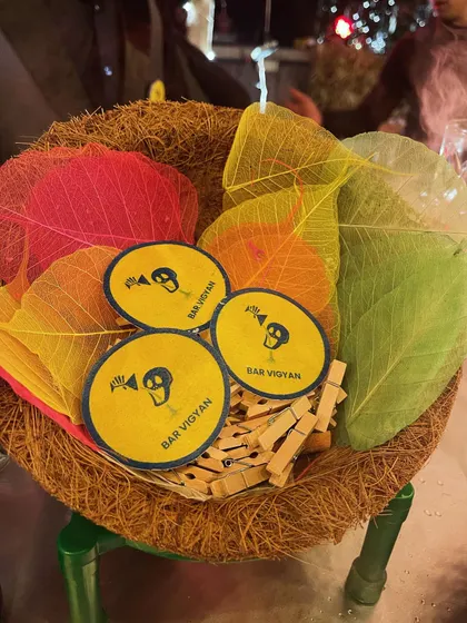 A close-up of my branded coasters and decorative elements. These small touches help create a fully immersive and professional bar experience.