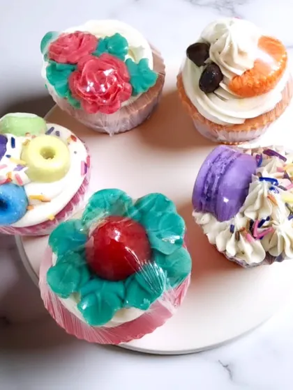 Another beautiful arrangement of my handmade cupcake soaps, each a tiny work of art.