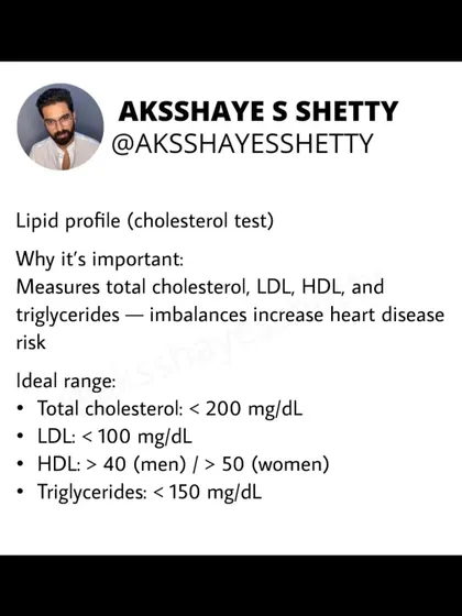 A lipid profile measures your cholesterol (total, LDL, HDL) and triglycerides. Imbalances in these numbers significantly increase your risk of heart disease, so it's an essential annual test.