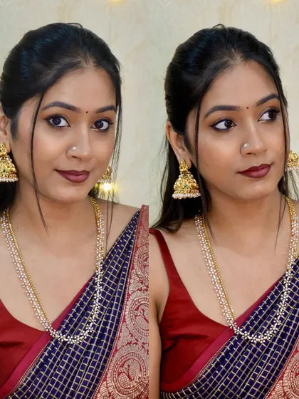Styling my mom's 35-year-old reception saree. I paired this beautiful vintage saree with a modern red blouse and traditional jewelry.