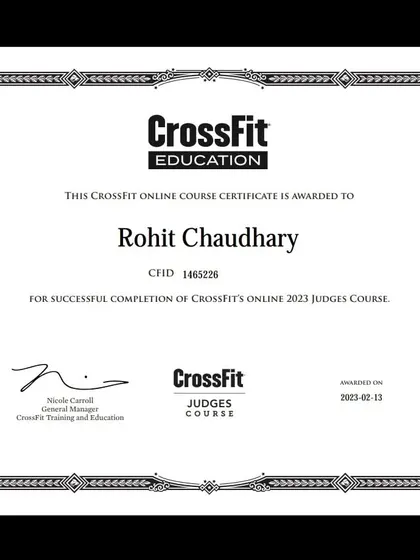 My 2023 CrossFit Judges Course certificate. Understanding the standards of movement is critical for preparing athletes to compete successfully.