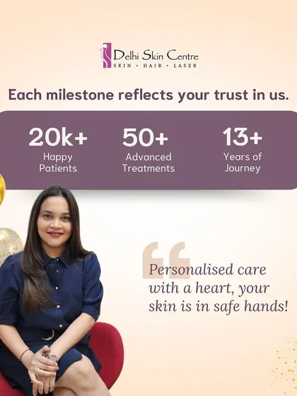 Each milestone reflects your trust in us. With over 20,000 happy patients, 50+ advanced treatments, and a journey of over 13 years, I am proud to offer personalized care with a heart. Your skin and hair are in safe hands.