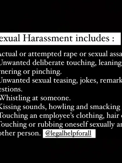 A list of actions that are included under the definition of sexual harassment. It is important to understand what constitutes this offense.