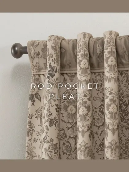 Rod pocket pleats create a soft, gathered look at the top of the curtain. This casual and charming style is perfect for adding a relaxed and inviting feel to a bedroom or living space.