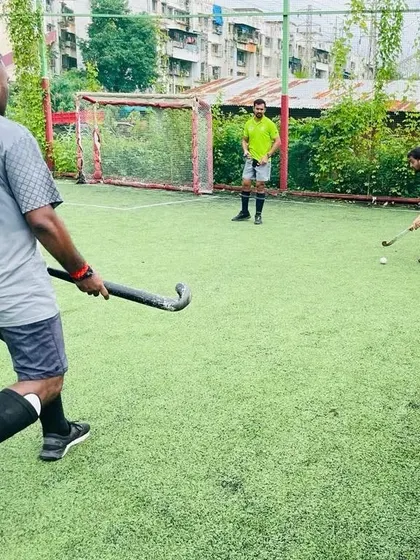 A player takes a powerful shot on goal during a practice session. We encourage our players to be confident and decisive in their attacking plays.