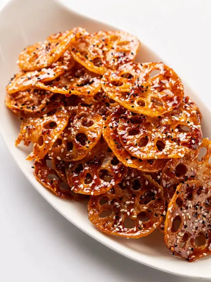 Crispy lotus stem chips from Gallops. The texture and glaze are the heroes of this shot, making a simple appetiser look incredibly tempting.