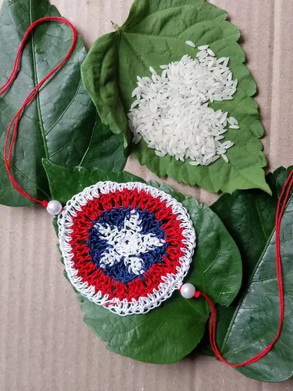 For the little superhero fan, a Captain America-inspired Avenger rakhi. It's a fun and unique design for kids.