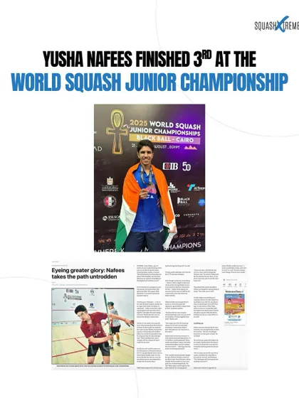 **(Hero Item)** This is what we work for. Here is our student, Yusha Nafees, after finishing 3rd at the World Squash Junior Championship. He came to us from a small town with big dreams, and through our structured training process, he is now competing and winning on the world stage.