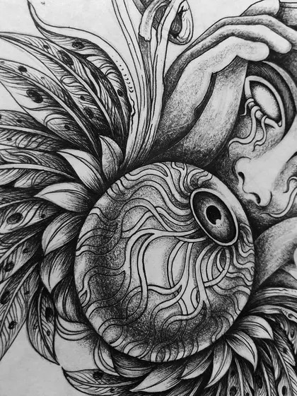 A close-up detail of the surreal sticker design.