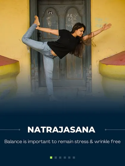 Natarajasana, or Dancer's Pose, teaches us that balance is important to remain stress and wrinkle-free. A balanced mind and body are key to vitality at any age.