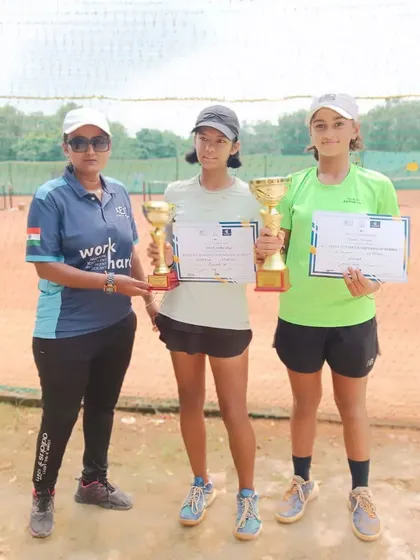 Images showcasing Mehr Muralidass, a young prodigy consistently reaching finals in U16 and U14 All India tournaments, demonstrating her potential from a very young age.