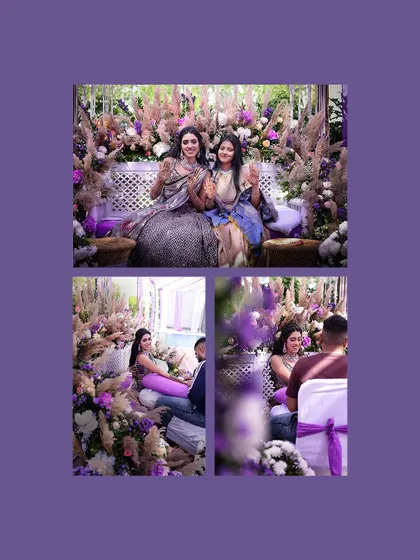 A collage of the bride and her friends enjoying the beautifully decorated Mehendi venue.