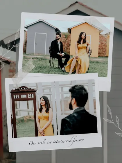 A creative collage featuring a couple in our garden and by a mirror, styled with a polaroid effect. This shows how photographers use our sets to create unique and personalized client albums.