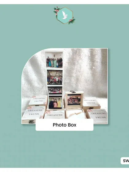 Our Treasure Trunk photo boxes are a client favorite. These wooden boxes open to reveal a waterfall of photos, making them a wonderfully interactive and surprising way to share your favorite memories.
