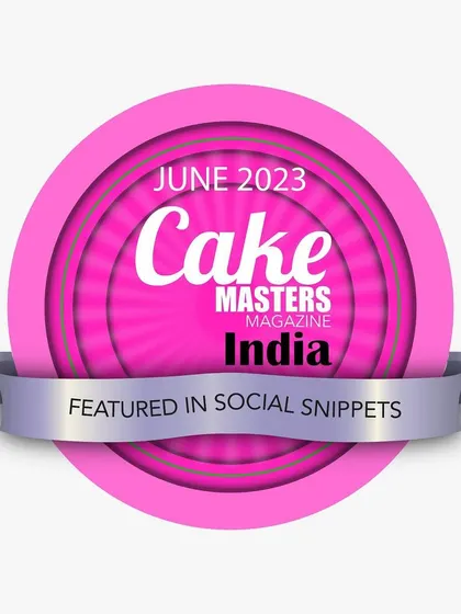 Our June 2023 Cake Masters India graphic names the "Social Snippets" mention, recognising the round-up appearance of our cake.
