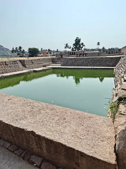 The temple tank at Hampi. This UNESCO monument is rich with stories, like those of Kishkinda, the land of Hanumantha, Vali, and Sugriva.