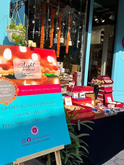 Happy Diwali! Shine your light, big and bright. My store front, all decked out for the festival.