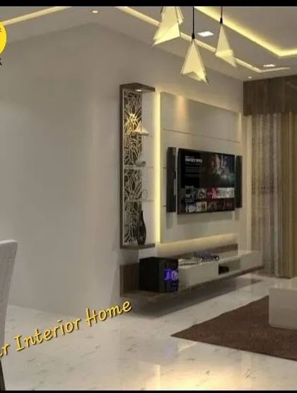 A minimalist TV unit with backlighting and a decorative side panel. This design is ideal for clients who prefer a clean and uncluttered aesthetic.