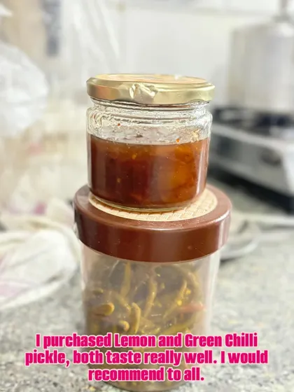 This customer shared a photo of their order of Lemon and Green Chilli pickle, saying they both taste really well and have a great balance of spices. We highly appreciate such recommendations.