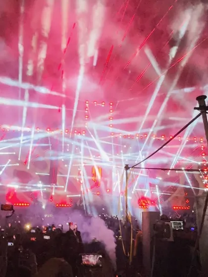 The main stage at Sunburn Goa, lit up by a spectacular laser and light show. I am experienced in performing on large festival stages with complex technical productions.