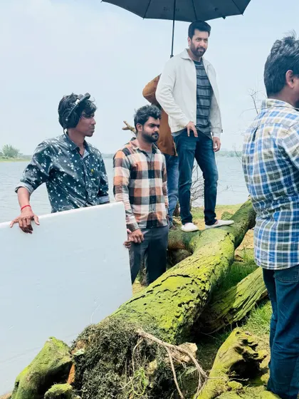 On location for 'Kadhalikka Neramillai', assisting with the setup for a shot with Jayam Ravi. This shows the practical, hands-on work involved in being an assistant choreographer.