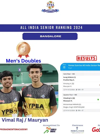 Bronze medalists Vimal Raj and Mauryan in Men's Doubles at the All India Senior Ranking 2024 in Bangalore.