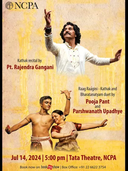 The official poster for our performance at the prestigious NCPA, where 'Raag Raagini' shared the stage with the legendary Kathak maestro, Pt. Rajendra Gangani.
