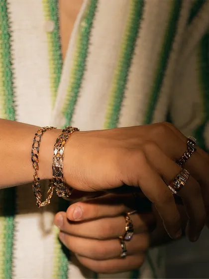 A look at our chunky men's bracelets and rings, perfect for adding a touch of finesse to any outfit.