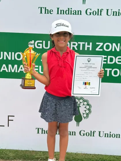 Amairaa Kaushal with her 1st position trophy in Category E Girls at the IGU North Zone Tour.